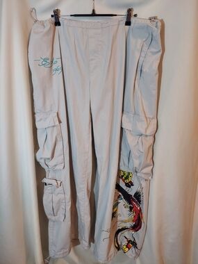 Ed Hardy Butterfly Bird Graphic Cargo Pants Khaki Tan Size XL